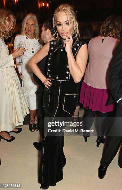 Rita Ora attends a drinks reception at the British Fashion Awards in partnership with Swarovski at the London Coliseum on November 23, 2015 in...
