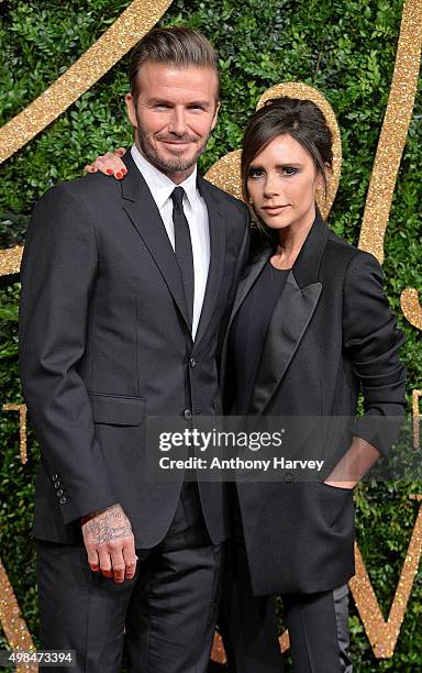 David Beckham and Victoria Beckham attend the British Fashion Awards 2015 at London Coliseum on November 23, 2015 in London, England.