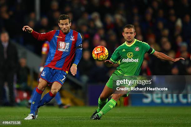 Yohan Cabaye of Crystal Palace and Lee Cattermole of Sunderland compete for the ball during the Barclays Premier League match between Crystal Palace...