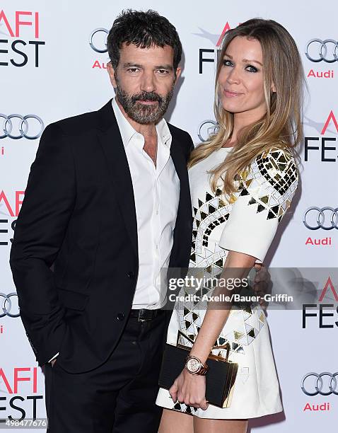 Actor Antonio Banderas and Nicole Kimpel arrive at the AFI FEST 2015 Presented By Audi Centerpiece Gala Premiere of 'The 33' at TCL Chinese Theatre...