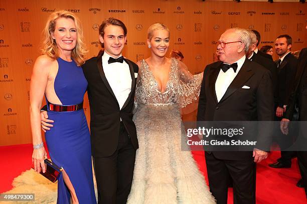 Dr. Maria Furtwaengler Burda and her son Jacob Burda, Rita Ora and Dr. Hubert Burda during the Bambi Awards 2015 at Stage Theater on November 12,...