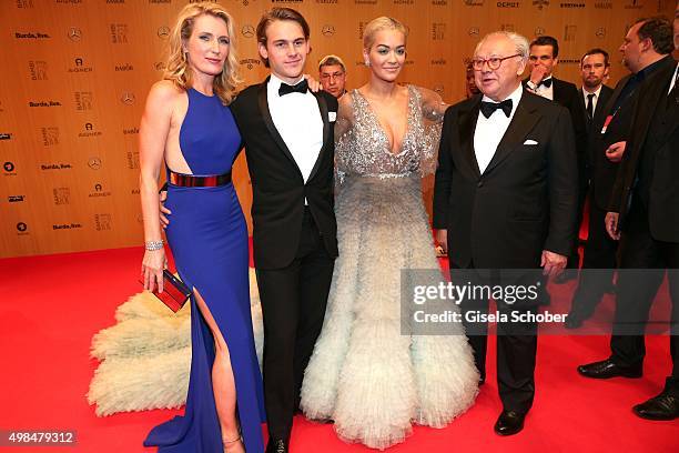 Dr. Maria Furtwaengler Burda and her son Jacob Burda, Rita Ora and Dr. Hubert Burda during the Bambi Awards 2015 at Stage Theater on November 12,...