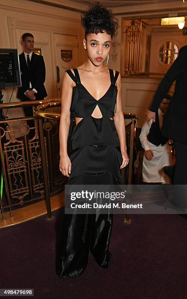Twigs attends a drinks reception at the British Fashion Awards in partnership with Swarovski at the London Coliseum on November 23, 2015 in London,...