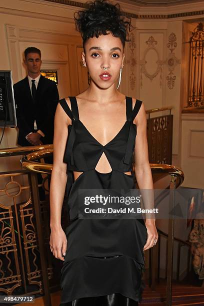 Twigs attends a drinks reception at the British Fashion Awards in partnership with Swarovski at the London Coliseum on November 23, 2015 in London,...