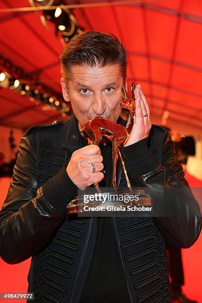 Hartmut Engler with award during at the Bambi Awards 2015 winners board at Stage Theater on November 12, 2015 in Berlin, Germany.