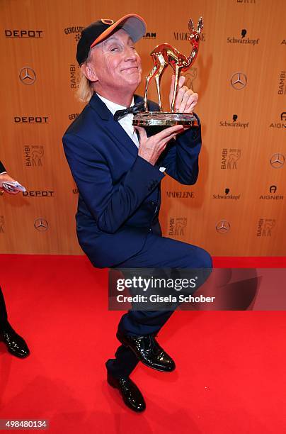 Otto Waalkes with award during at the Bambi Awards 2015 winners board at Stage Theater on November 12, 2015 in Berlin, Germany.