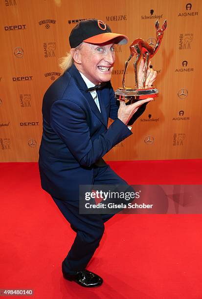 Otto Waalkes with award during at the Bambi Awards 2015 winners board at Stage Theater on November 12, 2015 in Berlin, Germany.