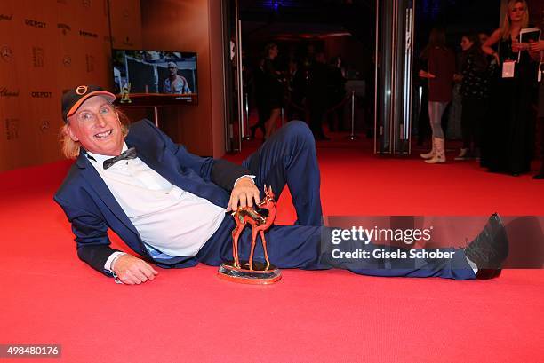Otto Waalkes with award during at the Bambi Awards 2015 winners board at Stage Theater on November 12, 2015 in Berlin, Germany.
