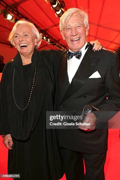 Ruth Maria Kubitschek with Siegfried Rauch during at the Bambi Awards 2015 winners board at Stage Theater on November 12, 2015 in Berlin, Germany.