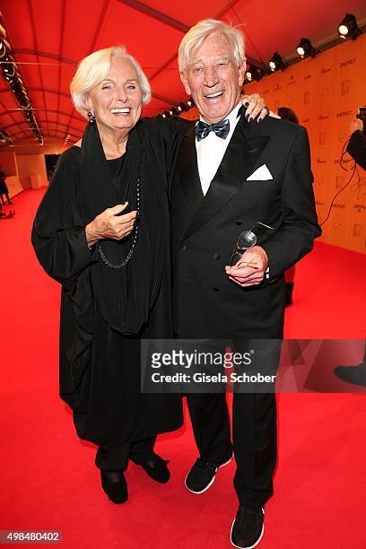 Ruth Maria Kubitschek with Siegfried Rauch during at the Bambi Awards 2015 winners board at Stage Theater on November 12, 2015 in Berlin, Germany.