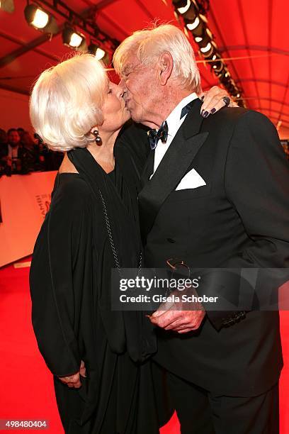 Ruth Maria Kubitschek with Siegfried Rauch during at the Bambi Awards 2015 winners board at Stage Theater on November 12, 2015 in Berlin, Germany.