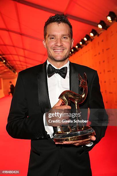 Jan Frodeno with award during at the Bambi Awards 2015 winners board at Stage Theater on November 12, 2015 in Berlin, Germany.