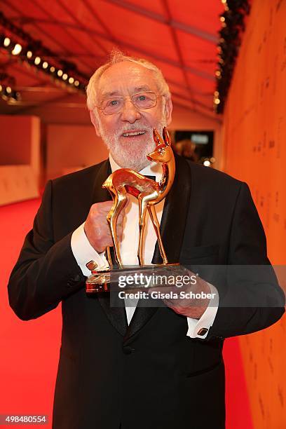 Dieter, Didi Hallervorden with award during at the Bambi Awards 2015 winners board at Stage Theater on November 12, 2015 in Berlin, Germany.