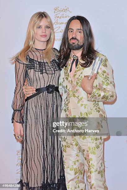 Georgia May Jagger and Alessandro Michele pose in the Winners Room at the British Fashion Awards 2015 at London Coliseum on November 23, 2015 in...