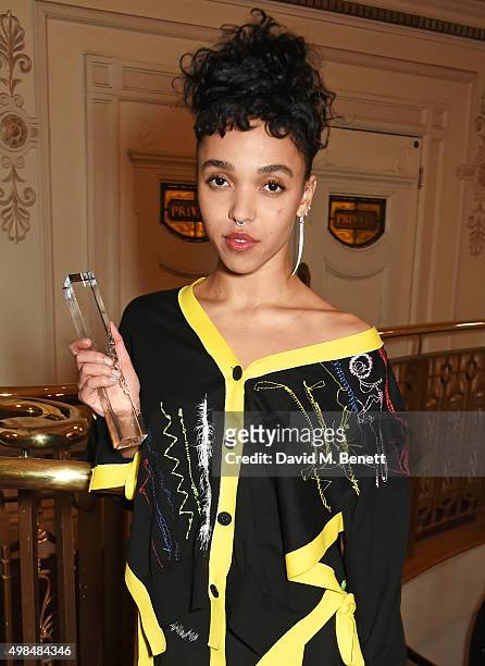 Twigs, winner of the British Style ? Fashion Innovator award, attends the British Fashion Awards in partnership with Swarovski at the London Coliseum...