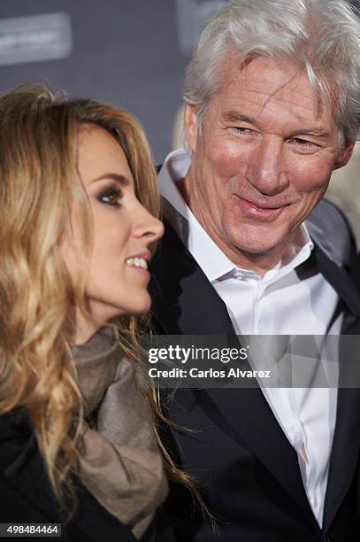 Actor Richard Gere and girlfriend Alejandra Silva attend the "Invisibles" charity premiere at the Callao cinema on November 23, 2015 in Madrid, Spain.