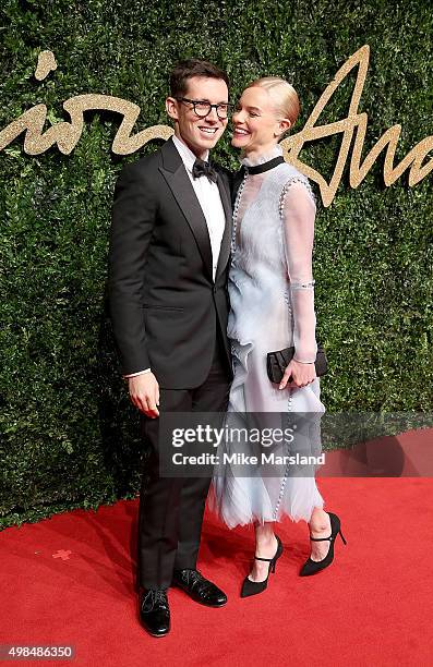 Erdem Moralioglu and Kate Bosworth attend the British Fashion Awards 2015 at London Coliseum on November 23, 2015 in London, England.