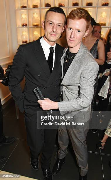 Jonathan Saunders and Jordan Askill attend the British Fashion Awards official afterparty hosted by St Martins Lane and sponsored by Ciroc Vodka at...