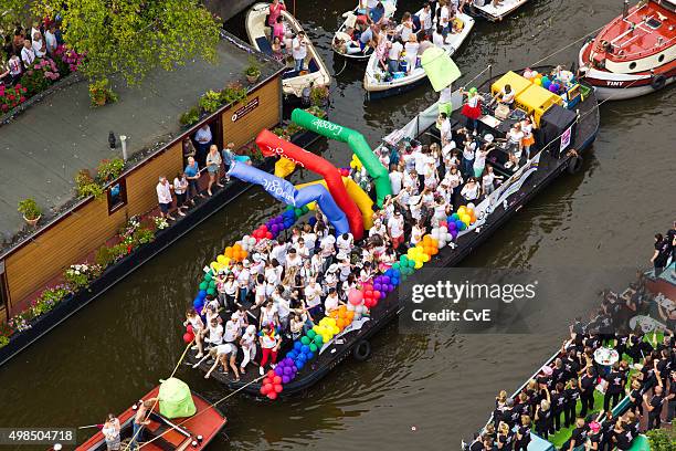 gaypride canal parade amsterdam - amsterdam gay pride stock pictures, royalty-free photos & images