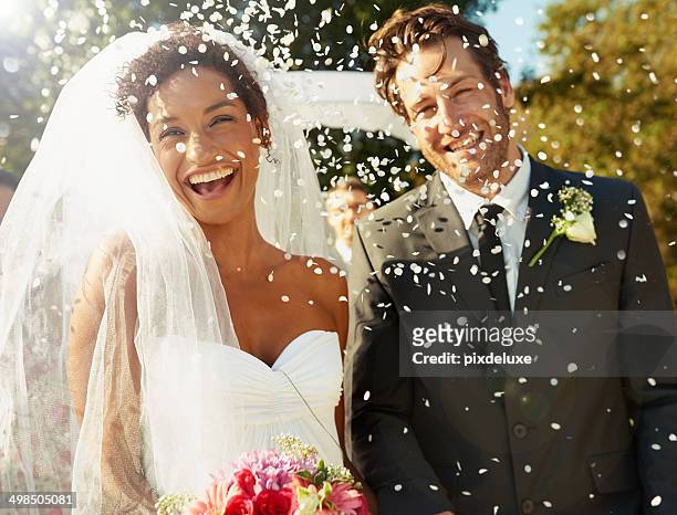 joy rained down around them - bride smiling stock pictures, royalty-free photos & images