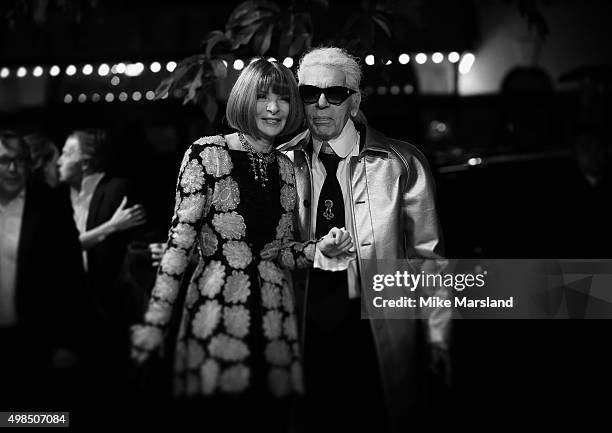 Anna Wintour and Karl Lagerfeld attend the British Fashion Awards 2015 at London Coliseum on November 23, 2015 in London, England.