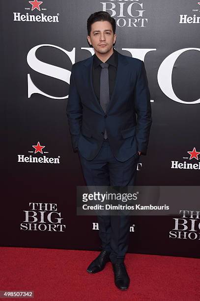 Actor John Magaro attends the premiere of "The Big Short" at Ziegfeld Theatre on November 23, 2015 in New York City.