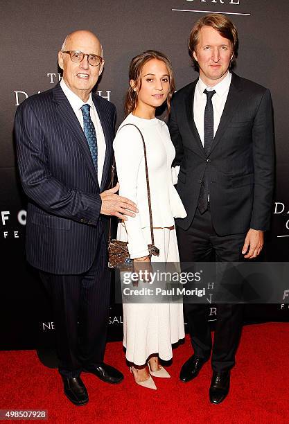 Actor Jeffrey Tambor, Actress Alicia Vikander and "The Danish Girl" Producer/Director Tom Hooper attend the premiere of "The Danish Girl",...