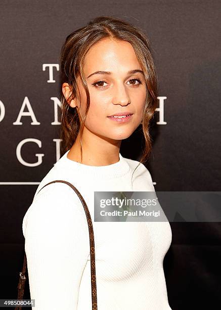 Actress Alicia Vikander attends the premiere of "The Danish Girl", commemorating the Annual Transgender Day of Remembrance, at United States Navy...