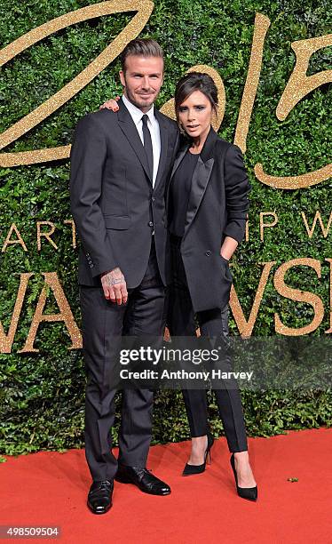 David Beckham and Victoria Beckham attend the British Fashion Awards 2015 at London Coliseum on November 23, 2015 in London, England.