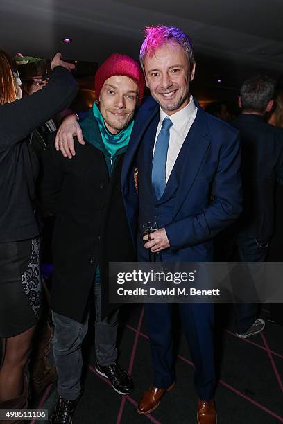 Alfie Allen and John Simm attend the press night after party for "The Homecoming" at The Electric Carousel on November 23, 2015 in London, England.