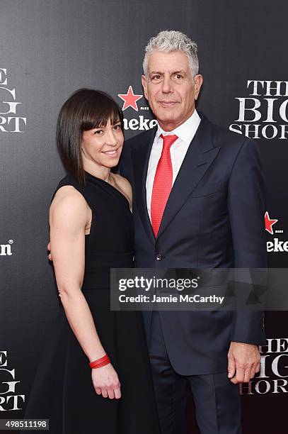 Ottavia Busia and Anthony Bourdain attend the premiere of "The Big Short" at Ziegfeld Theatre on November 23, 2015 in New York City.