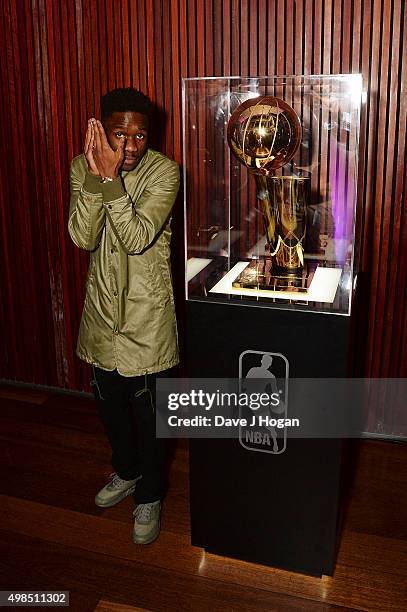 Tinchy Stryder attends the launch event for NBA team-branded Crep Protect spray cans at The View from The Shard on November 23, 2015 in London,...