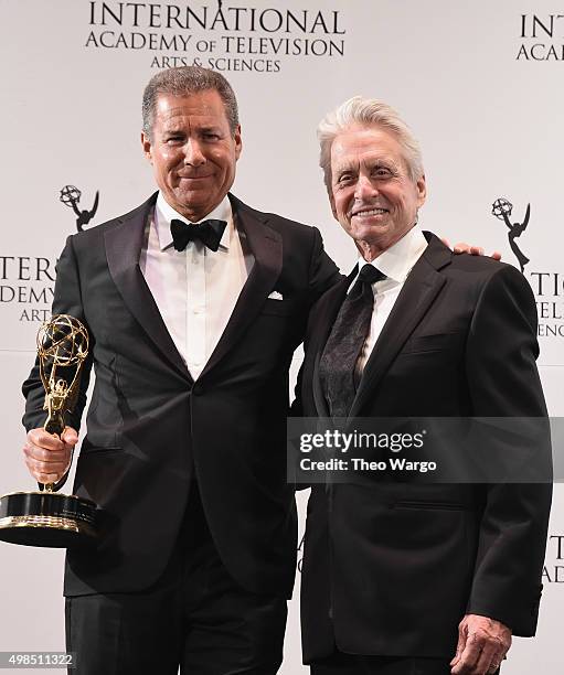 Special Directorate Award Recipient Chairman & CEO, Home Box Office Richard Plepler and Presenter, Actor Michael Douglas attend 43rd International...