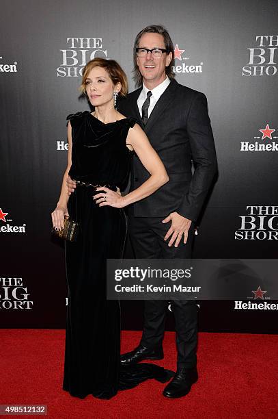 Actress Mili Avital and screenwriter Charles Randolph attend the premiere of "The Big Short" at Ziegfeld Theatre on November 23, 2015 in New York...