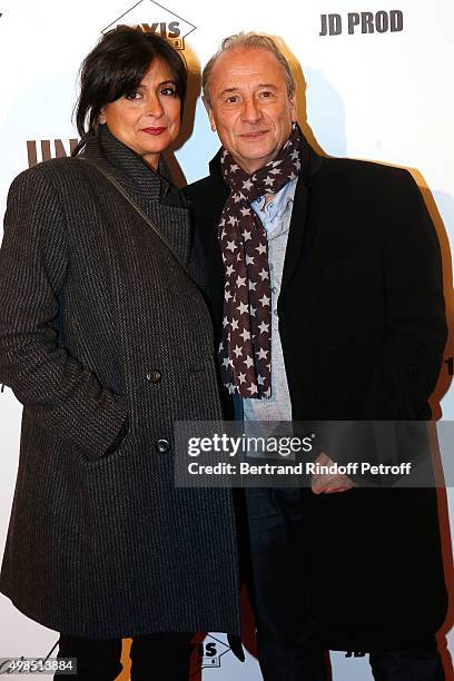 Patrick Braoude and his wife Guila attend The 'Un + Une' Paris Premiere At Cinema UGC Normandie at Cinema UGC Normandie on November 23, 2015 in...