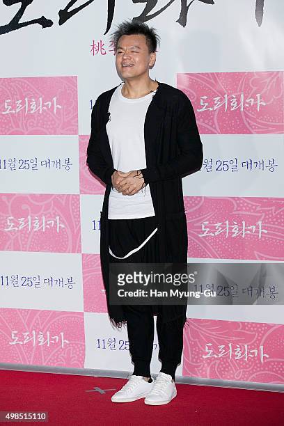Park Jin-Young aka J.Y. Park or JYP attends the VIP screening for 'Dorihwaga' aka 'The Sound of A Flower' on November 23, 2015 in Seoul, South Korea....