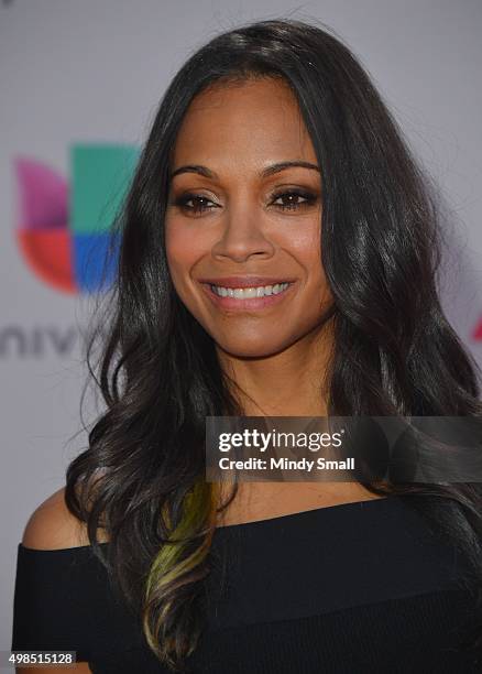 Actress Zoe Saldana attends the 16th Latin GRAMMY Awards at the MGM Grand Garden Arena on November 19, 2015 in Las Vegas, Nevada.