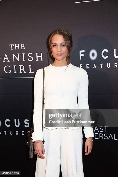 Actress Alicia Vikander attends the premiere of "The Danish Girl", commemorating the Annual Transgender Day of Remembrance at United States Navy...