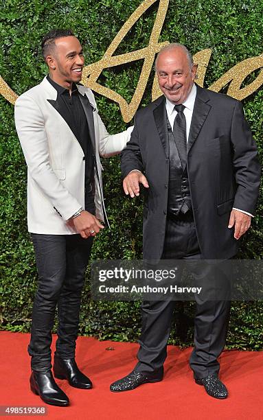 Lewis Hamilton and Philip Green attend the British Fashion Awards 2015 at London Coliseum on November 23, 2015 in London, England.