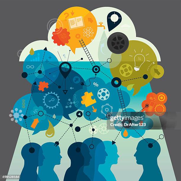 group learning in alpha state - listening stock illustrations