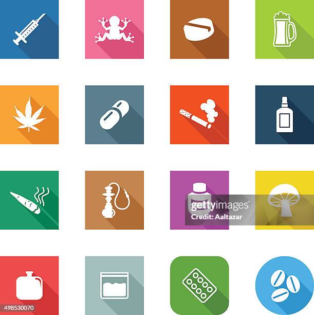 ilustraciones, imágenes clip art, dibujos animados e iconos de stock de iconos plana de los fármacos - marijuana joint