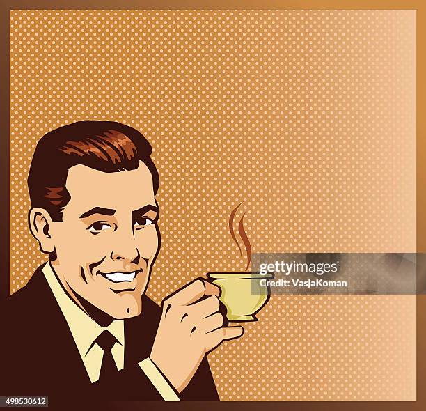 poster space for retro man drinking coffee - hot drink stock illustrations