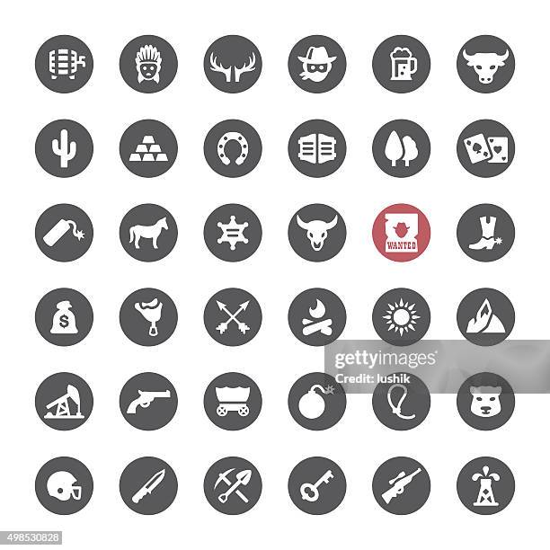 wild west and cowboy related vector icons - saddle bag stock illustrations