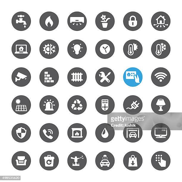 smart house technology related vector icons - home water heater stock illustrations