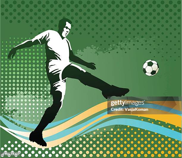 soccer player with ball - green background - defender soccer player stock illustrations