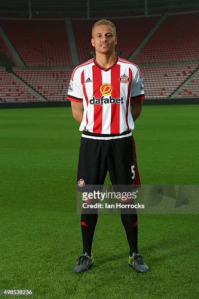 Wes Brown pictured during the Sunderland Team photo shoot at the Stadium of Light on November 05, 2015 in Sunderland, England.