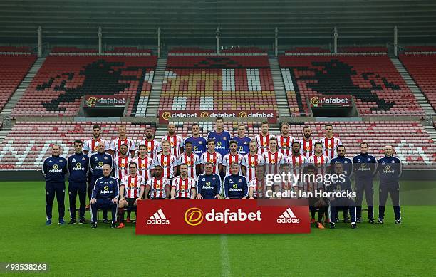 Sunderland Team photo shoot Left to right - Danny Graham, Wes Brown, Yann M'Vila, Younes Kaboul Vito Mannone, Costel Pantilimon, Jordan Pickford,...