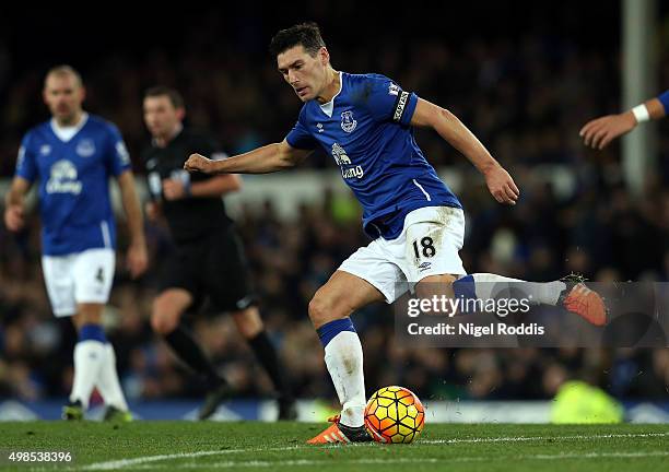 Gareth Barry of Everton during the Barclays Premier League match between Everton and Aston Villa at Goodison Park on November 21, 2015 in Liverpool,...