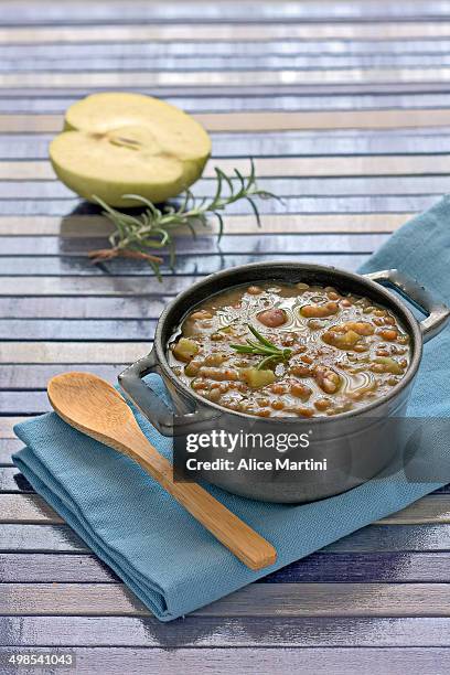 chestnut, lentils and brown rice soup - lentil soup stock pictures, royalty-free photos & images