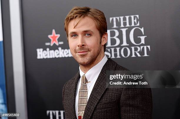 Ryan Gosling attends "The Big Short" New York premiere at Ziegfeld Theater on November 23, 2015 in New York City.